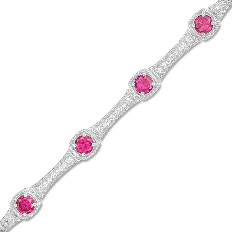 4.0mm Lab-Created Ruby and White Sapphire Bamboo Link Bracelet in Sterling Silver - 7.5"|Peoples Jewellers