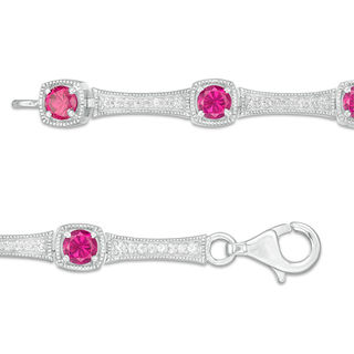 4.0mm Lab-Created Ruby and White Sapphire Bamboo Link Bracelet in Sterling Silver - 7.5"