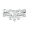Thumbnail Image 3 of 3.8mm Lab-Created White Sapphire Floral Three Piece Bridal Set in Sterling Silver