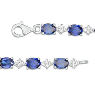 Oval Lab-Created and White Sapphire Cluster Line Bracelet in Sterling Silver