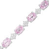 Thumbnail Image 1 of Oval Lab-Created Pink and White Sapphire Cluster Line Bracelet in Sterling Silver - 7.25&quot;