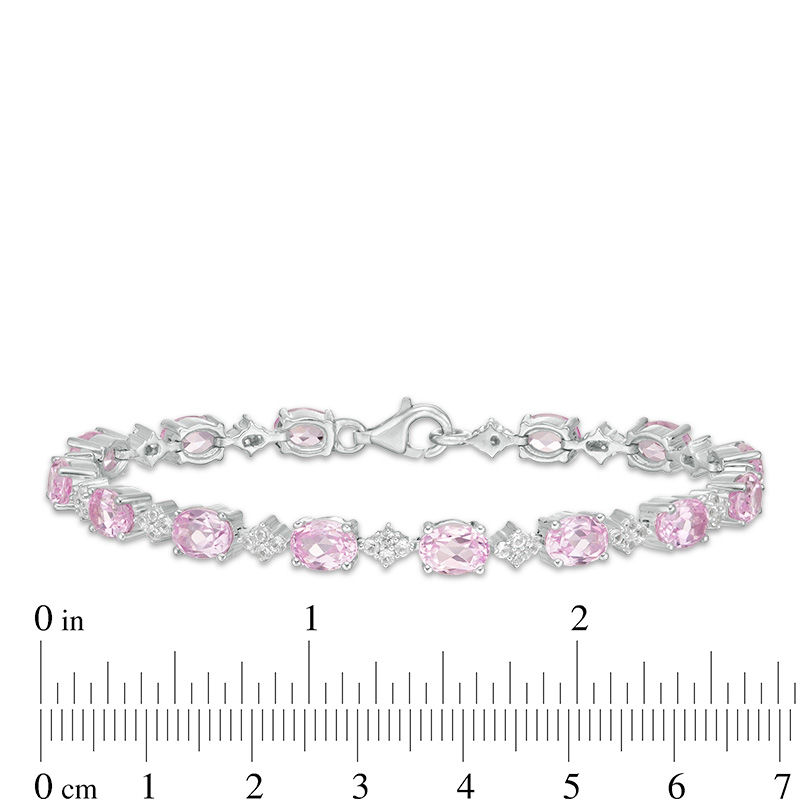 Main Image 4 of Oval Lab-Created Pink and White Sapphire Cluster Line Bracelet in Sterling Silver - 7.25&quot;