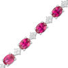 Thumbnail Image 0 of Oval Lab-Created Ruby and White Sapphire Cluster Line Bracelet in Sterling Silver - 7.25"