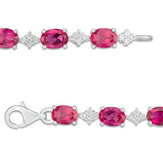 Oval Lab-Created Ruby and White Sapphire Cluster Line Bracelet in Sterling Silver - 7.25"