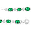 Thumbnail Image 2 of Oval Lab-Created Emerald and White Sapphire Cluster Line Bracelet in Sterling Silver - 7.25"