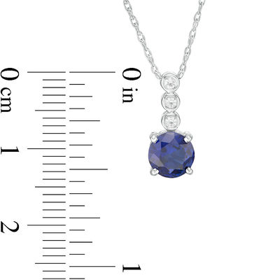 6.0mm Lab-Created Blue and White Sapphire Trio Linear Drop Pendant in Sterling Silver