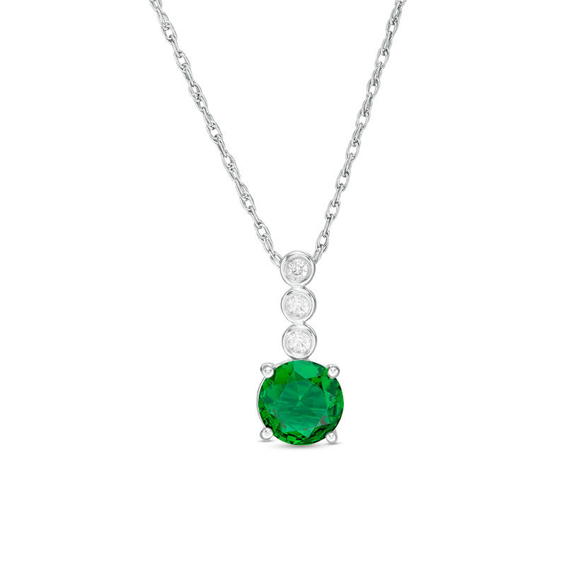 6.0mm Lab-Created Emerald and White Sapphire Trio Linear Drop Pendant in Sterling Silver|Peoples Jewellers