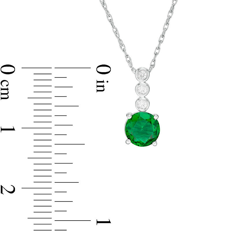 6.0mm Lab-Created Emerald and White Sapphire Trio Linear Drop Pendant in Sterling Silver|Peoples Jewellers