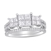 Thumbnail Image 0 of 1.33 CT. T.W. Princess-Cut Quad Diamond Three Stone Double Row Bridal Set in 14K White Gold
