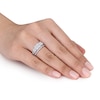Thumbnail Image 1 of 1.33 CT. T.W. Princess-Cut Quad Diamond Three Stone Double Row Bridal Set in 14K White Gold