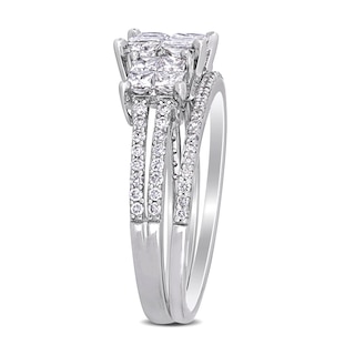 1.33 CT. T.W. Princess-Cut Quad Diamond Three Stone Double Row Bridal Set in 14K White Gold