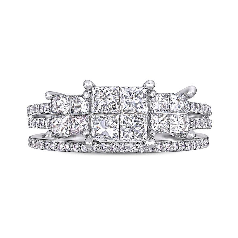 1.33 CT. T.W. Princess-Cut Quad Diamond Three Stone Double Row Bridal Set in 14K White Gold|Peoples Jewellers