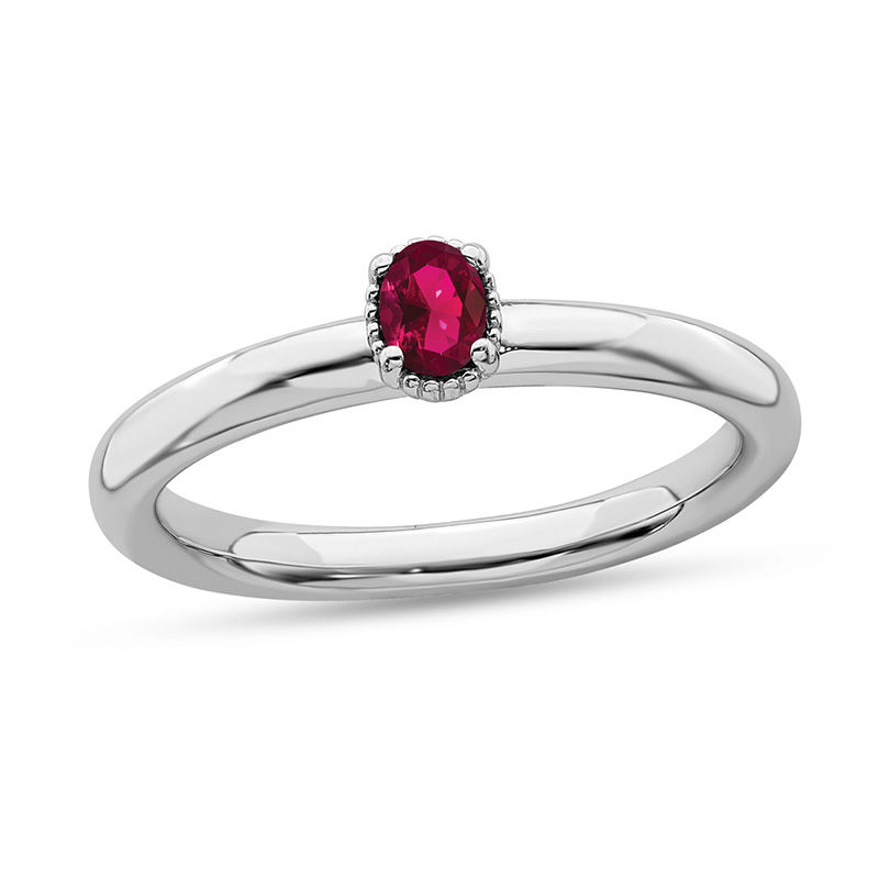 Stackable Expressions™ Oval Created Ruby Ring in Sterling Silver|Peoples Jewellers