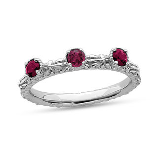 Stackable Expressions™ Created Ruby Three Stone Textured Ring in Sterling Silver