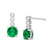 Thumbnail Image 0 of 5.0mm Lab-Created Emerald and White Sapphire Trio Linear Drop Earrings in Sterling Silver