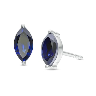 Marquise Lab-Created Sapphire Solitaire Stud Earrings in Sterling Silver