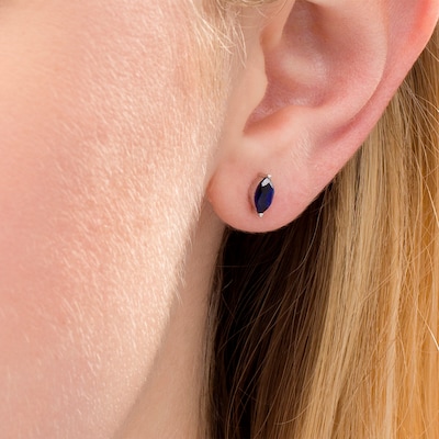 Marquise Lab-Created Sapphire Solitaire Stud Earrings in Sterling Silver