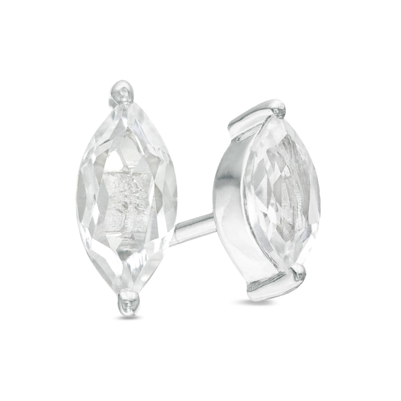 Main Image 1 of Marquise Lab-Created White Sapphire Solitaire Stud Earrings in Sterling Silver