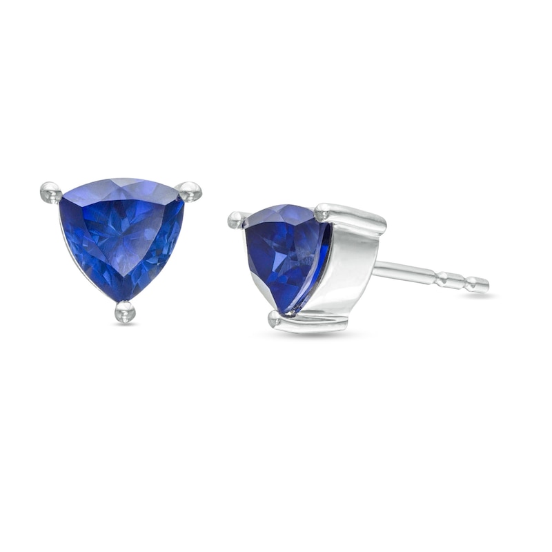 5.0mm Trillion-Cut Lab-Created Sapphire Solitaire Stud Earrings in Sterling Silver|Peoples Jewellers