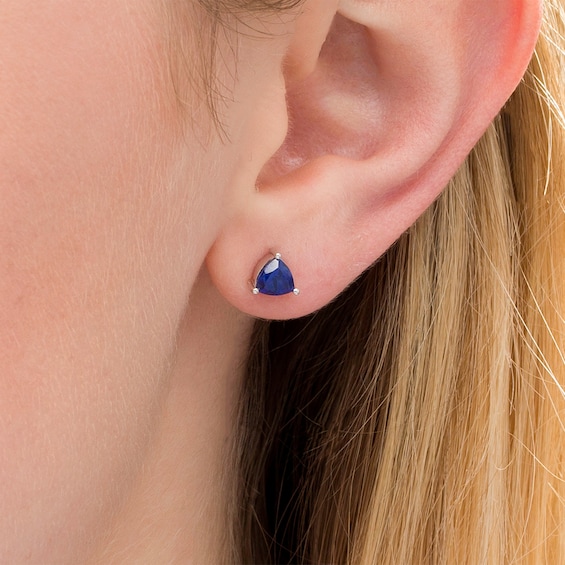 5.0mm Trillion-Cut Lab-Created Sapphire Solitaire Stud Earrings in Sterling Silver