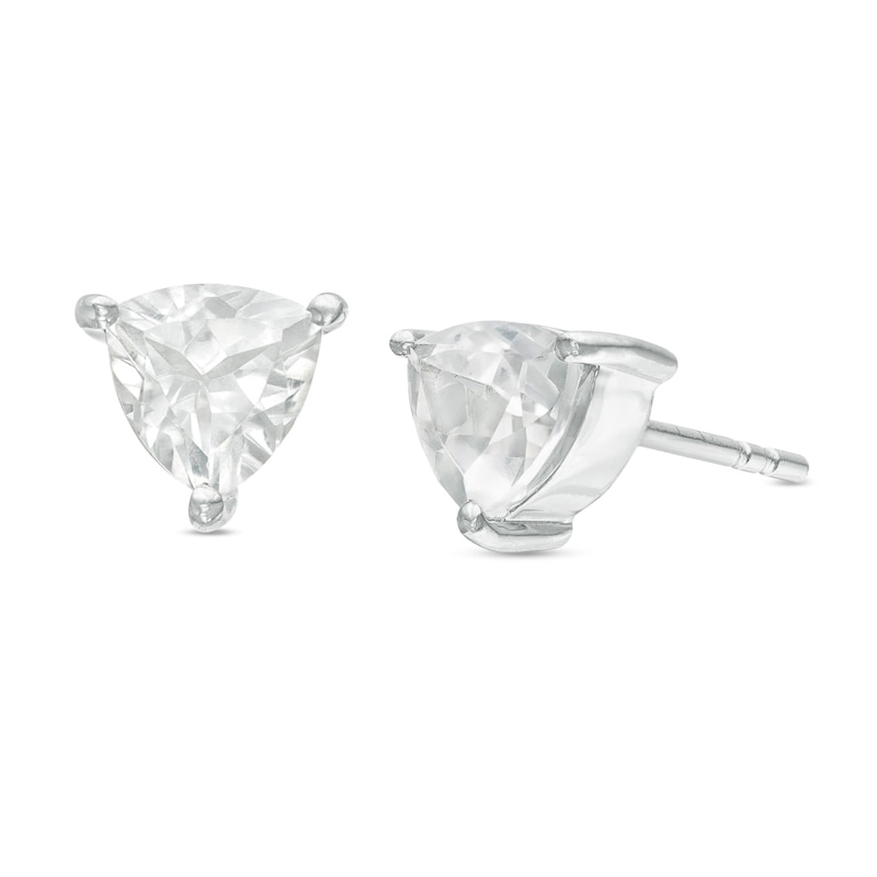 Main Image 1 of 5.0mm Trillion-Cut Lab-Created White Sapphire Solitaire Stud Earrings in Sterling Silver