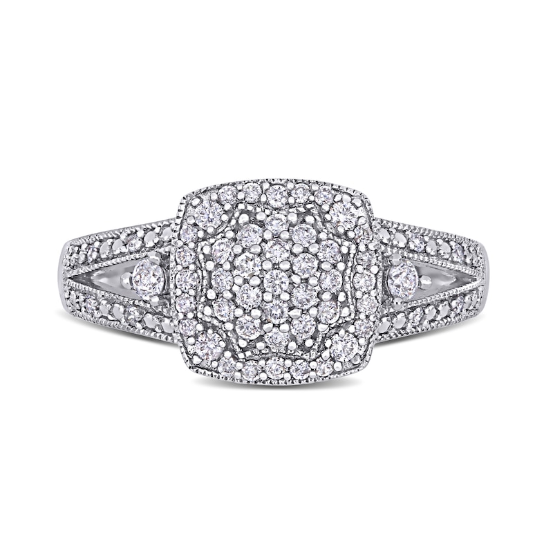 0.35 CT. T.W. Composite Diamond Cushion Frame Split Shank Vintage-Style Engagement Ring in 10K White Gold|Peoples Jewellers