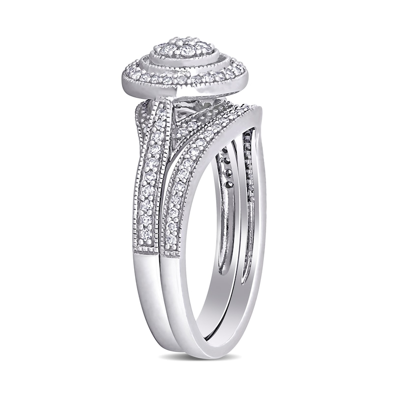 0.43 CT. T.W. Composite Diamond Frame Vintage-Style Bridal Set in 10K White Gold|Peoples Jewellers