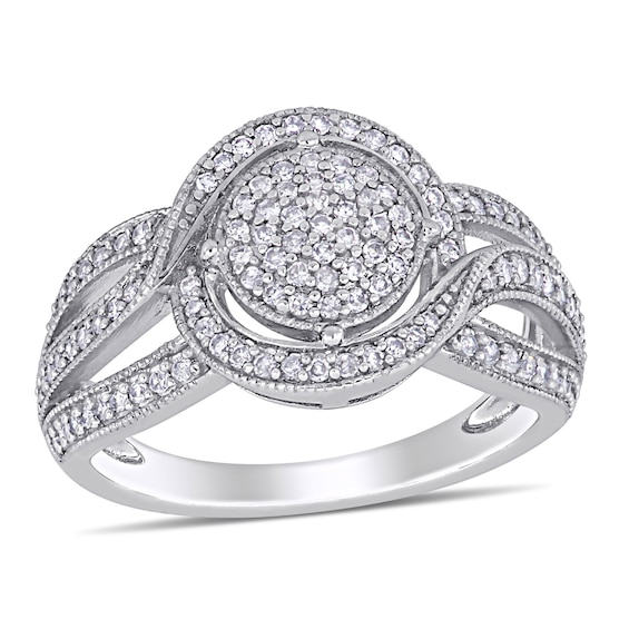 0.48 CT. T.W. Composite Diamond Bypass Multi-Row Vintage-Style Engagement Ring in 10K White Gold