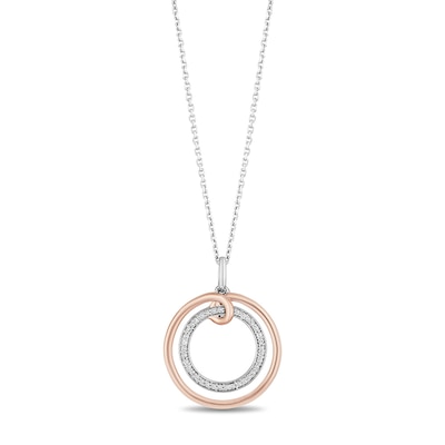 Hallmark Diamonds Family 0.10 CT. T.W. Diamond Circle Pendant in Sterling Silver and 10K Rose Gold