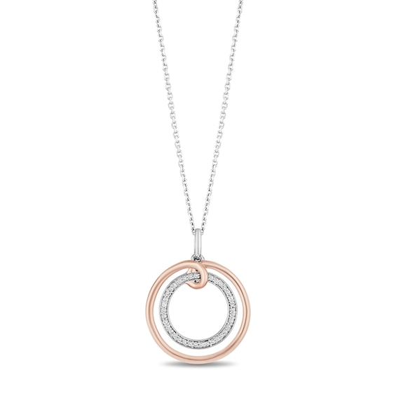 Hallmark Diamonds Family 0.10 CT. T.W. Diamond Circle Pendant in Sterling Silver and 10K Rose Gold