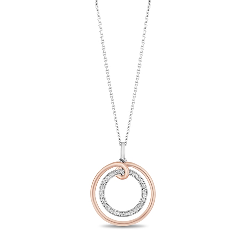 Hallmark Diamonds Family 0.10 CT. T.W. Diamond Circle Pendant in Sterling Silver and 10K Rose Gold|Peoples Jewellers