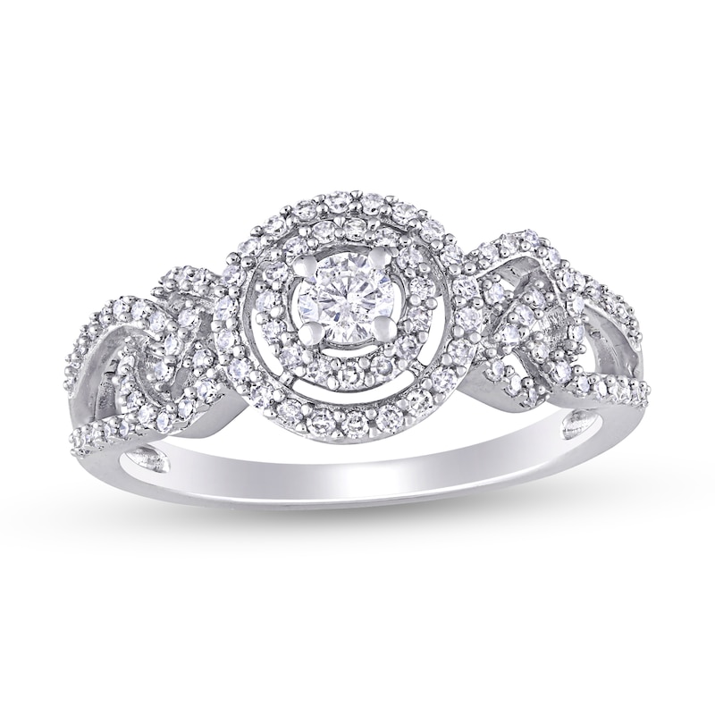 0.50 CT. T.W. Diamond Double Frame Knot-Sides Engagement Ring in 10K White Gold|Peoples Jewellers