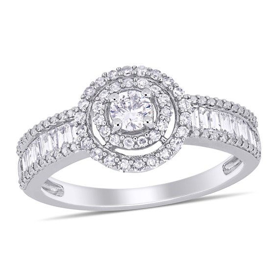 0.70 CT. T.W. Baguette and Round Diamond Double Frame Engagement Ring in 14K White Gold