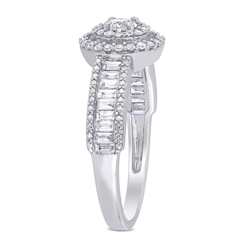0.70 CT. T.W. Baguette and Round Diamond Double Frame Engagement Ring in 14K White Gold|Peoples Jewellers