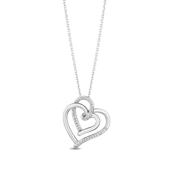 Hallmark Diamonds Love 0.065 CT. T.W. Diamond Tilted Double Heart Pendant in Sterling Silver