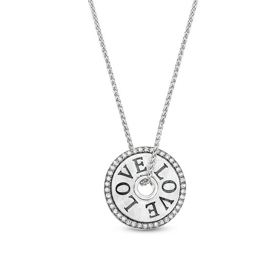 Vera Wang Love Collection 0.11 CT. T.W. Diamond 15.0mm "LOVE" Token Pendant in Sterling Silver - 19"