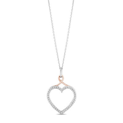 Hallmark Diamonds Love 0.20 CT. T.W. Diamond Heart with Ribbon Pendant in Sterling Silver and 10K Rose Gold