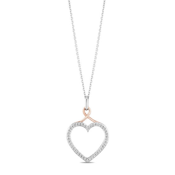 Hallmark Diamonds Love 0.20 CT. T.W. Diamond Heart with Ribbon Pendant in Sterling Silver and 10K Rose Gold