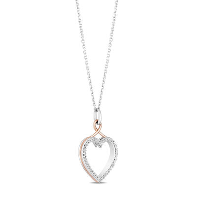 Hallmark Diamonds Love 0.20 CT. T.W. Diamond Heart with Ribbon Pendant in Sterling Silver and 10K Rose Gold