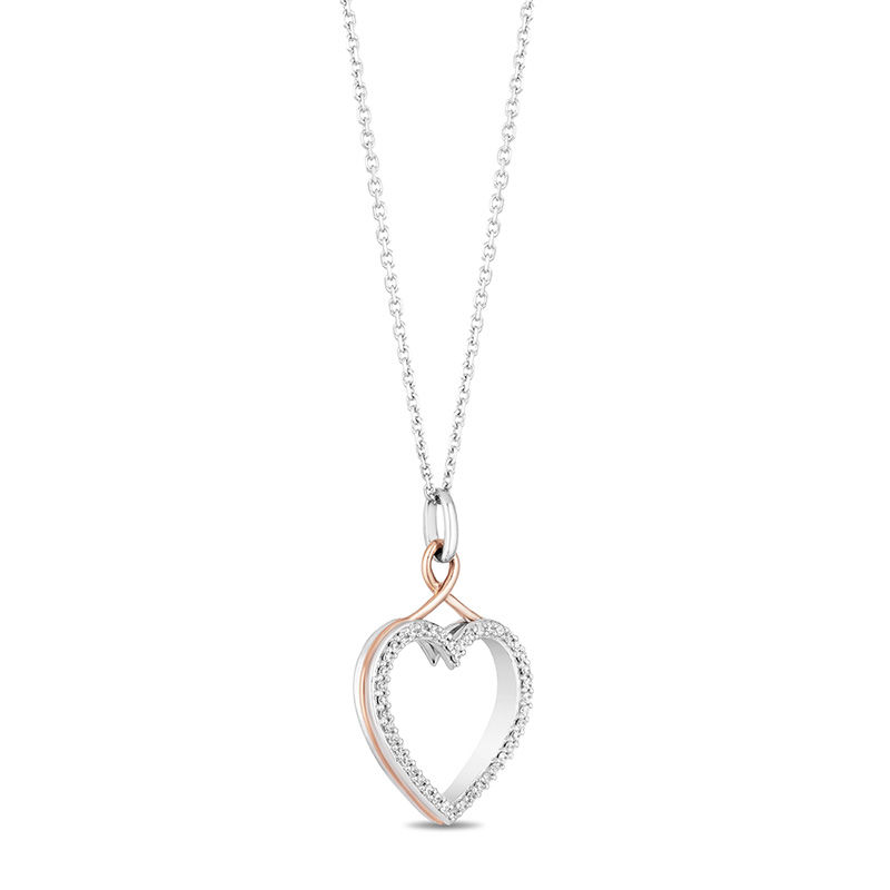 Main Image 2 of Hallmark Diamonds Love 0.20 CT. T.W. Diamond Heart with Ribbon Pendant in Sterling Silver and 10K Rose Gold