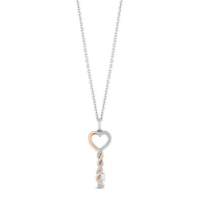 Hallmark Diamonds Inspiration 0.10 CT. T.W. Diamond Heart-Top Key Pendant in Sterling Silver and 10K Rose Gold