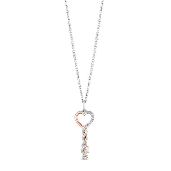 Hallmark Diamonds Inspiration 0.10 CT. T.W. Diamond Heart-Top Key Pendant in Sterling Silver and 10K Rose Gold