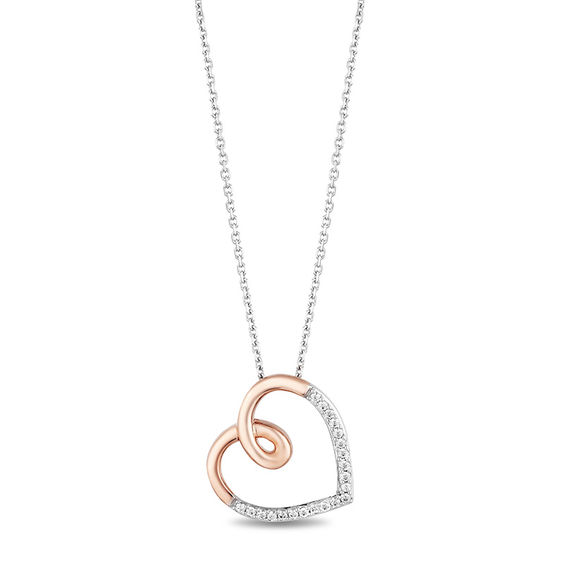 Hallmark Diamonds Love 0.10 CT. T.W. Diamond Tilted Heart Pendant in Sterling Silver and 10K Rose Gold