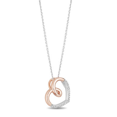 Hallmark Diamonds Love 0.10 CT. T.W. Diamond Tilted Heart Pendant in Sterling Silver and 10K Rose Gold