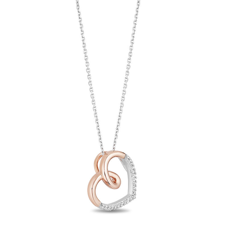 Hallmark Diamonds Love 0.10 CT. T.W. Diamond Tilted Heart Pendant in Sterling Silver and 10K Rose Gold|Peoples Jewellers