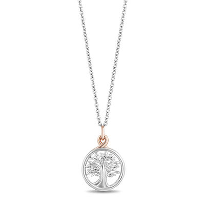 Hallmark Diamonds Family 0.04 CT. T.W. Diamond Tree of Life Pendant in Sterling Silver and 10K Rose Gold