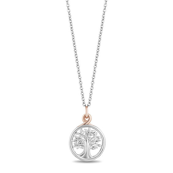 Hallmark Diamonds Family 0.04 CT. T.W. Diamond Tree of Life Pendant in Sterling Silver and 10K Rose Gold