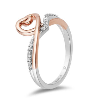 Hallmark Diamonds Love 0.10 CT. T.W. Diamond Heart Ring in Sterling Silver and 10K Rose Gold