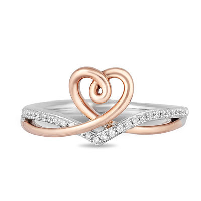 Hallmark Diamonds Love 0.10 CT. T.W. Diamond Heart Ring in Sterling Silver and 10K Rose Gold