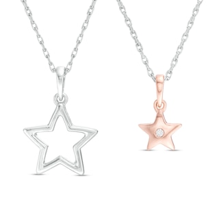 Diamond Accent Star and Star Outline Pendant Set in Sterling Silver and 10K Rose Gold